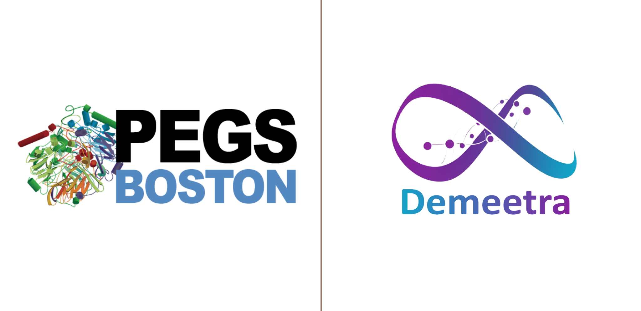 PEGS Boston logo and Demeetra logo